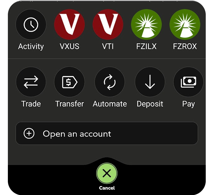 Fidelity Youth Transaction Button Open State